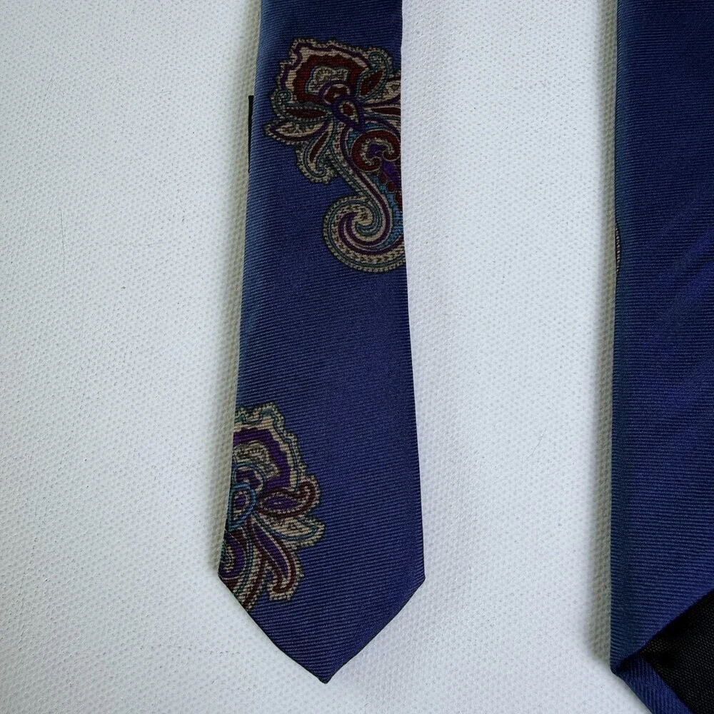 VTG Mallory & Church London Pure Italian Silk Men's Neck Tie Navy Blue Paisley